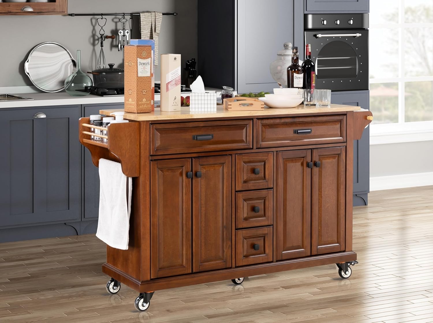 Cambridge Natural Wood Top Kitchen Island with Storage (Mahogany)