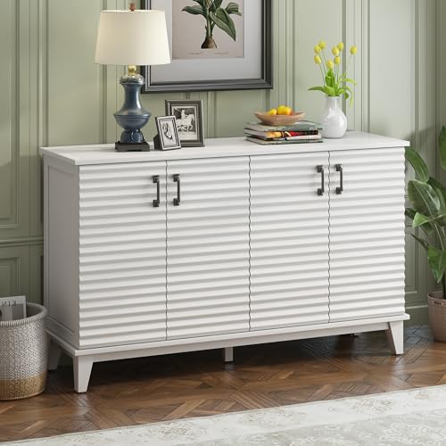 Retro Sideboard Buffet Cabinet with Large Storage Space,4 Door Storage Cabinet with Adjustable Shelves and Metal Handle,60” Long Narrow Console Table,Entryway Cabinet,Cupboard,Accent Cabinet