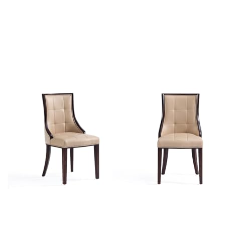 Manhattan Comfort Fifth Avenue Faux Leather Dining Chairs, Parsons Accent Furniture with Padded Wingback Seat, Fine Rectangular Stitching and Solid Beech Wood Frame, Set of 2, Saddle