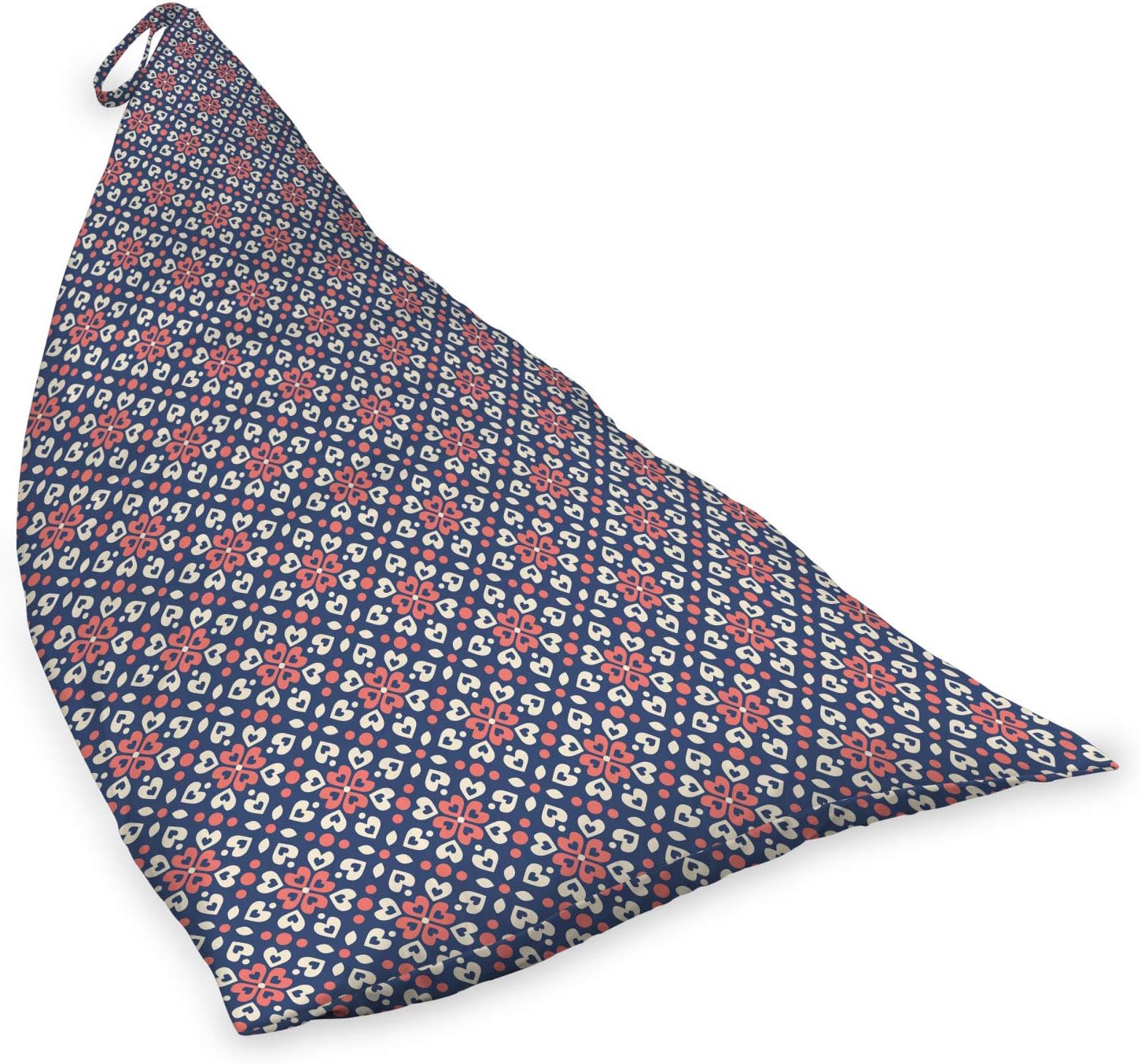 Ambesonne Abstract Lounger Chair Bag, Floral Hearts Forming Old Fashioned Mosaic Tiles Shabby Form Pattern, High Capacity Storage with Handle Container, Lounger Size, Night Blue Ivory Coral