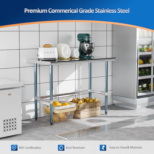 ROVSUN Open Base Stainless Steel Table 60 x 30 Inches, NSF Commercial Heavy Duty Prep & Work Table, Metal Table for Kitchen, Restaurant, Home, Hotel, Garage, Laundry