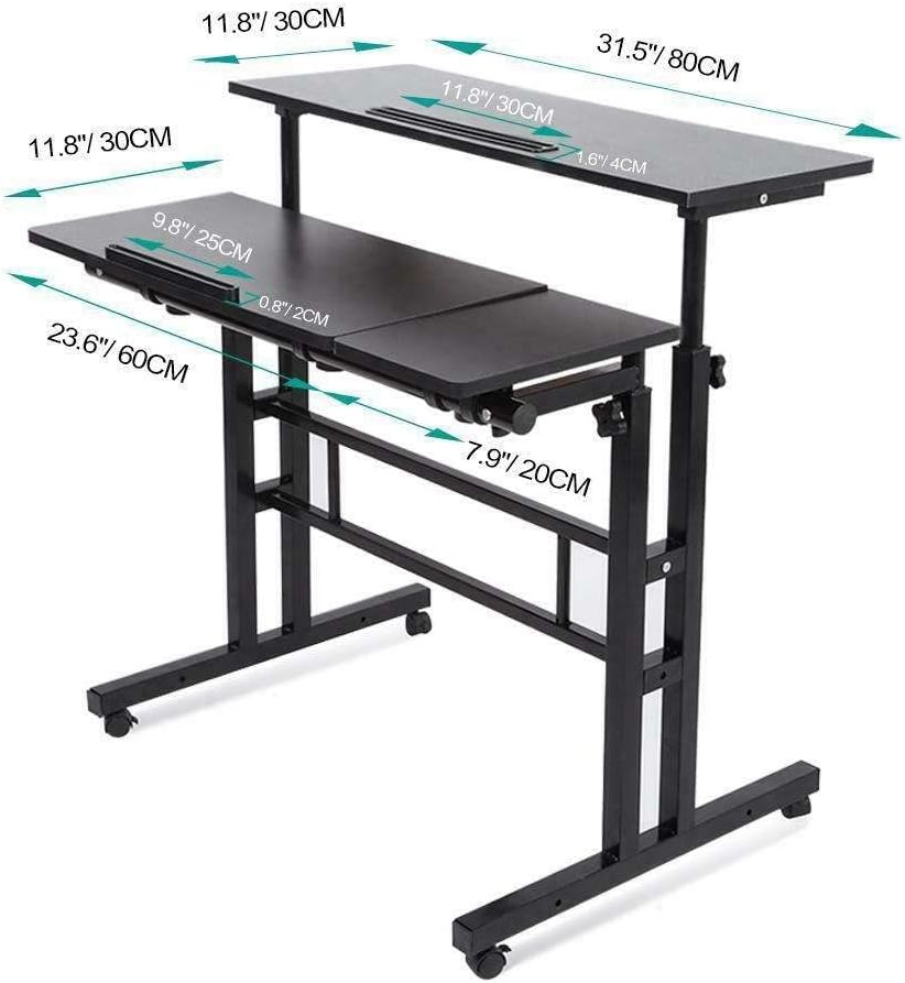 JHUS Rolling Height Adjustable Laptop Desk Table Standing Up Office Workstation Study Home Office Office Furniture Standing Desk Computer Desk Stand up Desk Gaming Desk Standing Desk Office Desk