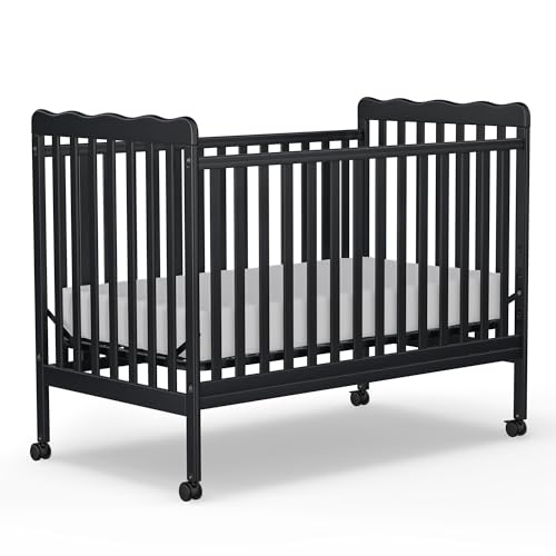 3-in-1 Convertible Baby Crib, Small Toddler Bed with Locking Wheels for Nursery Furniture, Made of Sustainable Pinewood with Adjustable Mattress Height (Espresso)