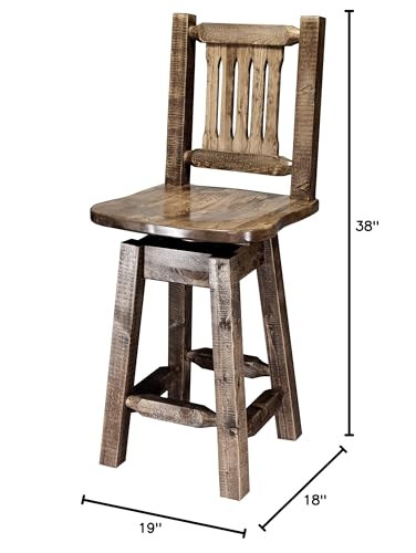 Montana Woodworks Homestead Collection Counter Height Barstool with Back & Swivel, Clear Lacquer Finish