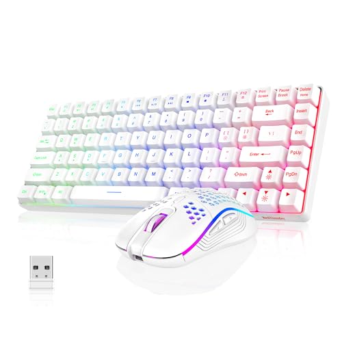 RedThunder K84 Wireless Keyboard and Mouse Combo, Rainbow Backlit Rechargeable Battery, 75% Layout TKL Ultra Compact Gaming Keyboard & Lightweight 3200 DPI Honeycomb Optical Mouse (White-Black)
