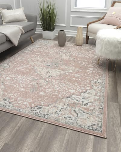 Rugs America Harper HY50B Pink Amaranth Transitional Vintage Non-Shedding Living Room Bedroom Nursery Dining Home Office Area Rug, 8'0