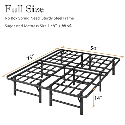 Folding Metal Platform Bed Frame, 16 Inches High, Heavy Duty Steel Slat Frame No Box Spring Needed, Easy Tool Free Assembly, Noise Free, Twin Size, Black