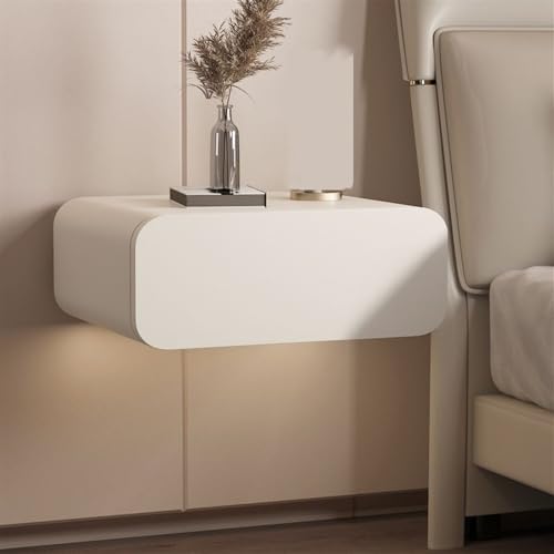 Wall Mounted Floating Nightstand with Drawers - Solid Wood Floating Bedside Table for Bedroom or Bathroom, Space-Saving (Color : Khaki, Size : 50 * 40 * 20)