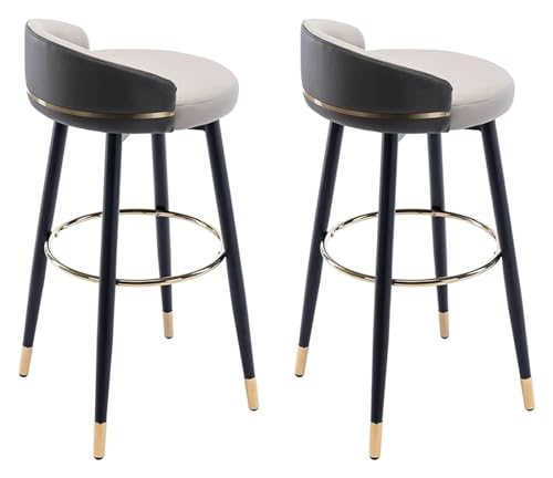 Barstools Set of 2 Bar Stools with Low Back, High 80CM Barstools, Leather Pedal Chrome Upholstered Seat Counter Height with Arms Stools Chair(Dark-grey)