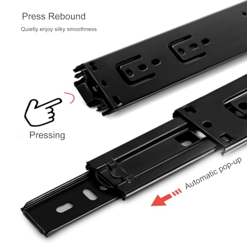 Drawer slides, Soft Close 1 Pair Push to Open Drawer Slides 6 8 10 12 14 16 18 20 Inch 100 lb Load Capacity Side Mount Handleless Ball Bearing Full Extension Touch Rails Cabinet Runner(40cm/16Inch)