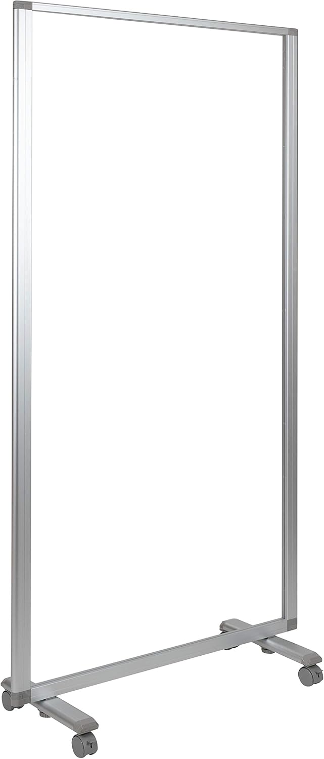 BizChair Mobile Freestanding Clear Room Divider Partition Portable Roll Up Banner Sneeze Guard for Offices, Restaurants, Lobbies and Other Public Areas