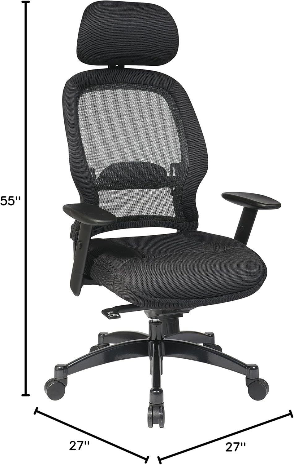 SPACE Seating AirGrid Dark Back and Padded Black Mesh Seat, 2-to-1 Synchro Tilt Control, Adjustable Arms and Tilt Tension Nylon Base Managers Chair with Adjustable Headrest