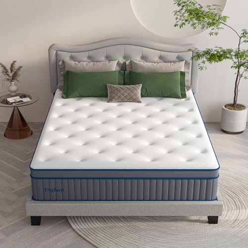 California King Mattress, DIGLANT 14 Inch CalKing Plush Hybrid Mattress with Gel Memory Foam for Cooling sleep, 7-zoned Individual Pocket Springs for Pressure Relief, CalKing Size Mattresses in Box