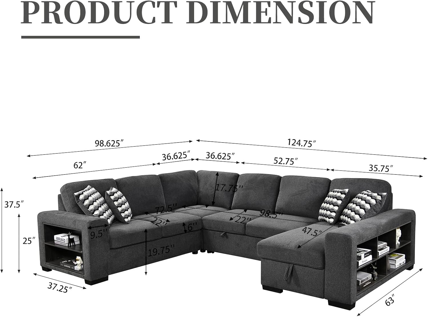 Sectional Modern Sofa Couch with Storage Cabinet 125