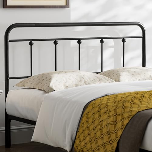 California King Size Headboard with Black Metal Construction, Spindle Detail and Elegant Curves Design, Adjustable Height, Farmhouse and Vintage style,Steel Headboard Only for Bedroom