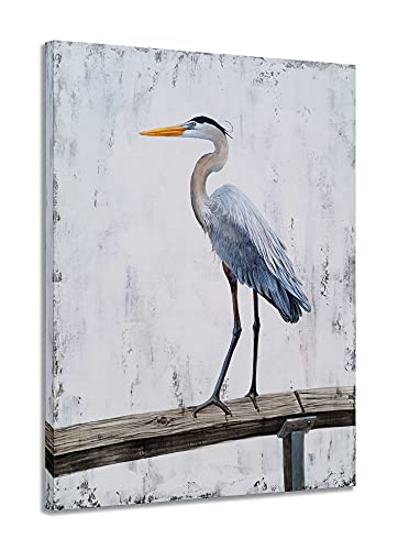 RFDEPOT ARTS Coastal Bird Wall Art with Textured Rustic Animal Oil Paintings Abstract Grey and White Canvas Pictures Big Farmhouse Artwork for Living Room Bedroom Bathroom Decor
