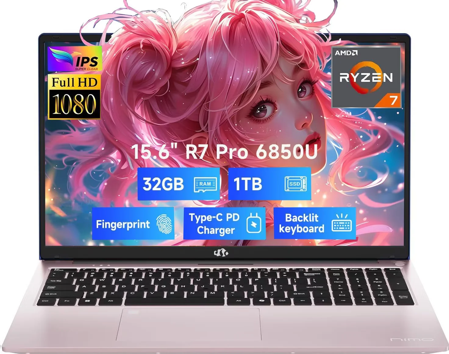 15.6" Light-Gaming-Laptop, 8 Cores AMD Ryzen 7 Pro 6850U 32GB LPDDR5 RAM 1TB SSD (Beat i7-1360P Up to 4.7GHz) AMD Radeon 680M GPU IPS FHD Computer with 100W Type-C Backlit Keyboard Fingerprint