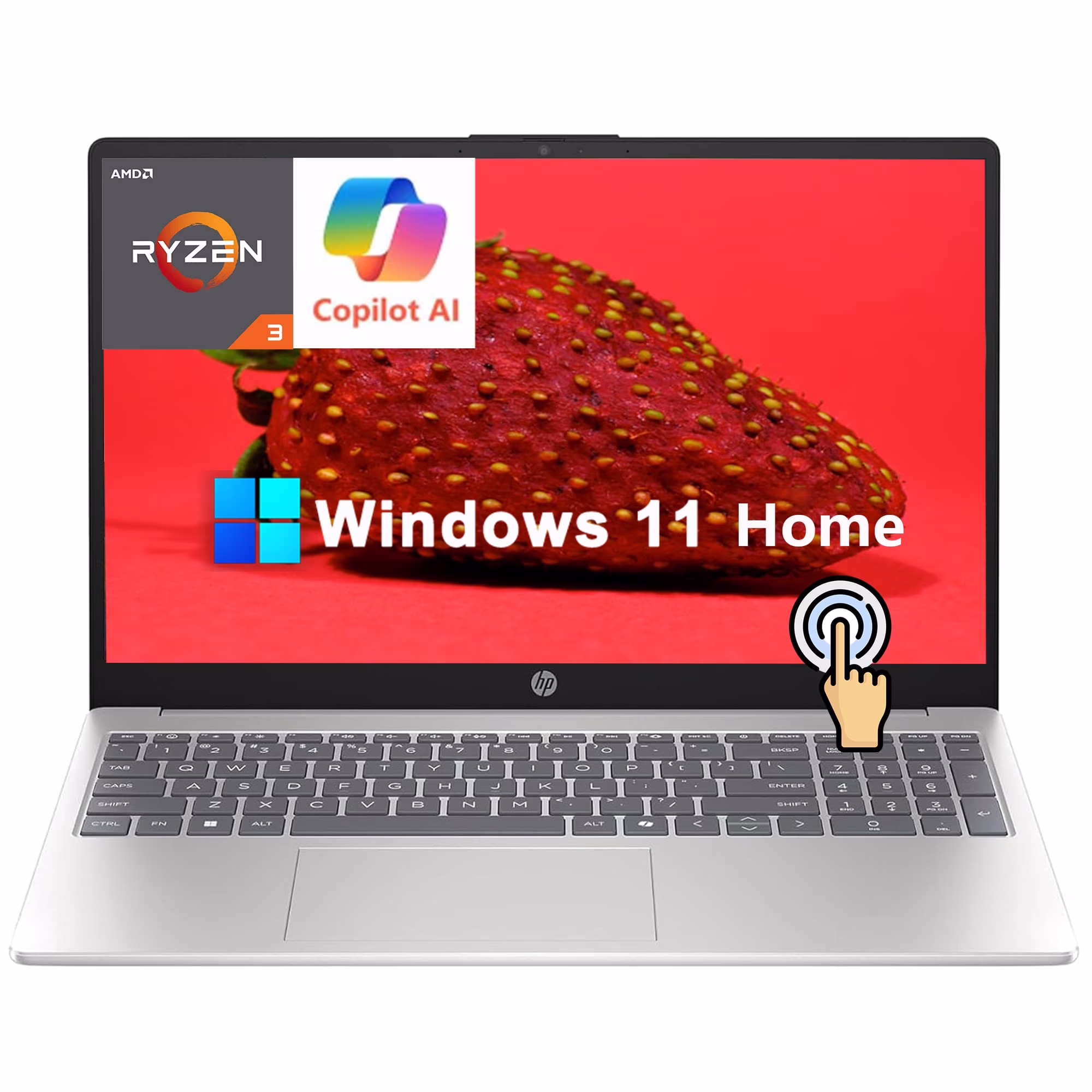 HP 15.6" Touchscreen Business Laptop, AMD Ryzen 3 7320U(up to 4.1 GHz), 8GB RAM LPDDR5, 512GB SSD, AMD Radeon Graphics, HDMI, Wi-Fi 6, Bluetooth, Windows 11 Pro, Silver