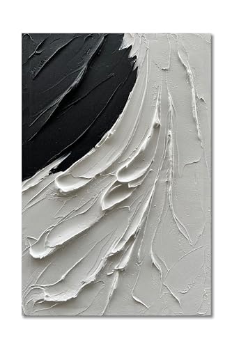 NANKAI Art Hand-Painted Thick Texture Black and White Minimalist Oil Painting 24x48 Inches Large Office Corridor Living Room Wall Decorative Art Painting