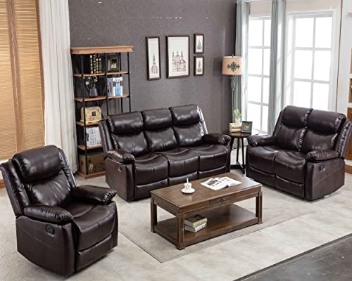 Furniture Power Reclining Bonded Leather Living Room Set (Burgundy,Sofa+Loveseat+Chair)