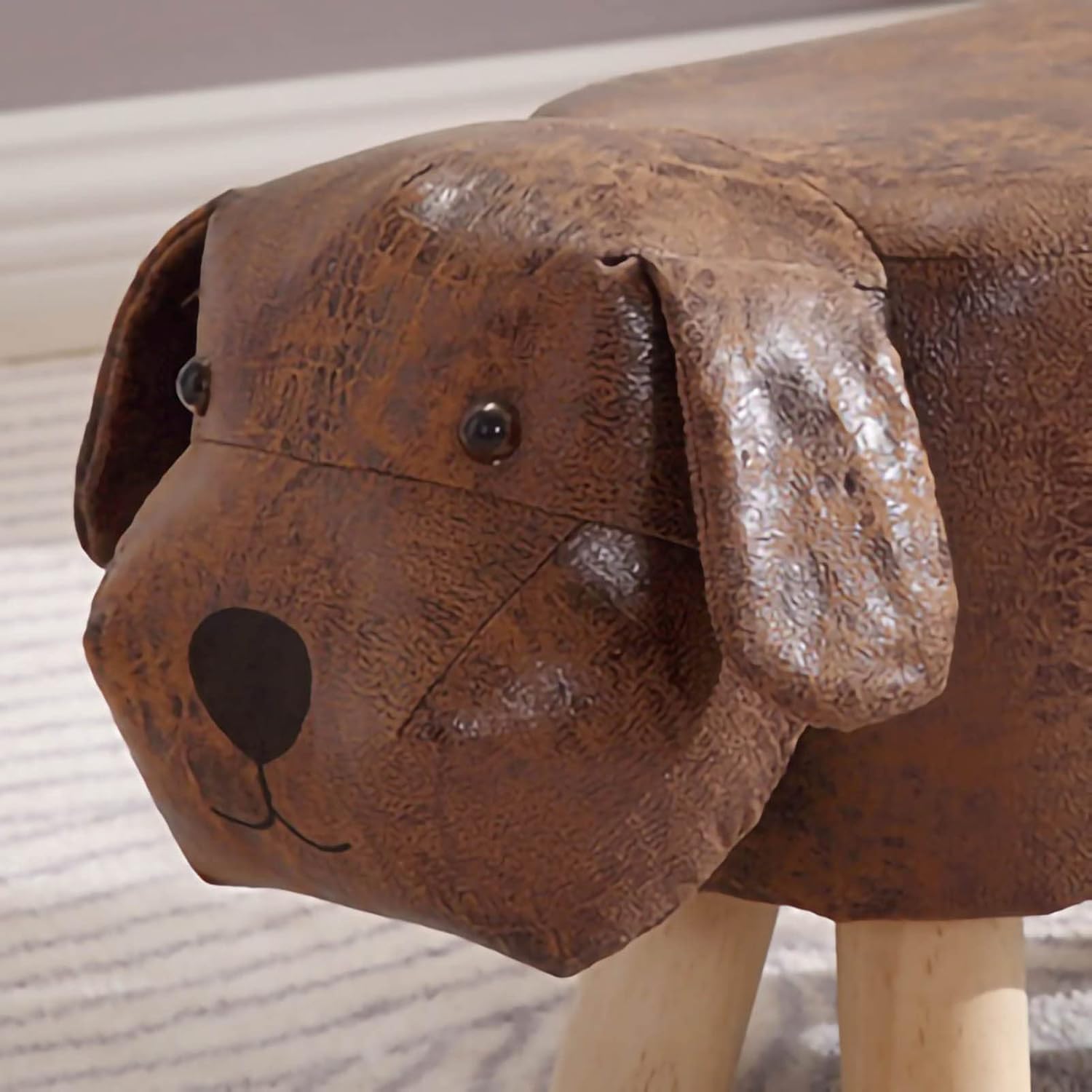 SASKATE Cute Cartoon Children Stool, Small Dog Shape Stool, Portable Children Wooden Low Stools for Home Kindergarten (Brown)