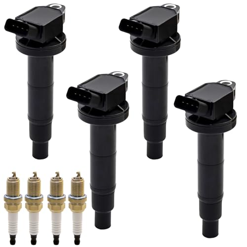 UF333 90919-02244 Ignition Coil With 7092 Spark Plug Compatible with 2.4L Toyota 07-10 Camry Hybrid,09-10 Corolla,02-09 Camry,02-04 Solara,01-06 Highlander,Matrix,RAV4 (set of 4)