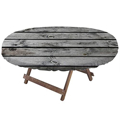 Wooden Oval Fitted Table Cover, Timber Wood Wall Texture, Dark Wooden Wall Made Delicate Dinning Room Table Cover Festival Decoration Indoor Dinning or Outdoor Patio, Fits Tables Up to 54