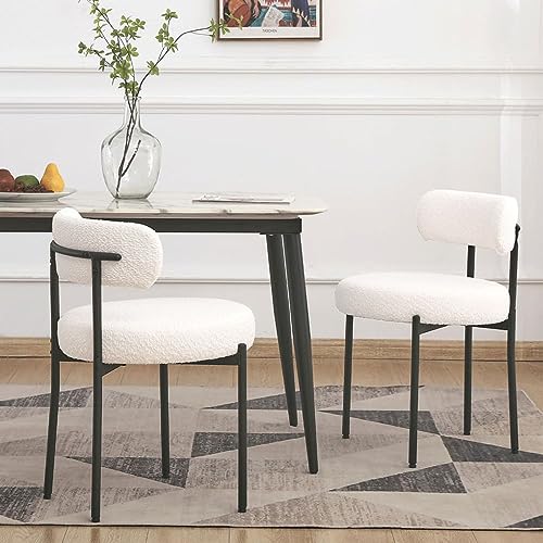 EDWELL Orange Dining Chairs Set of 2, Upholstered Kitchen Dining Room Chairs, Curved Backrest Boucle Dining Chair for Kitchen, Living Room, Mid-Century Modern Kitchen Chairs with Black Metal Legs