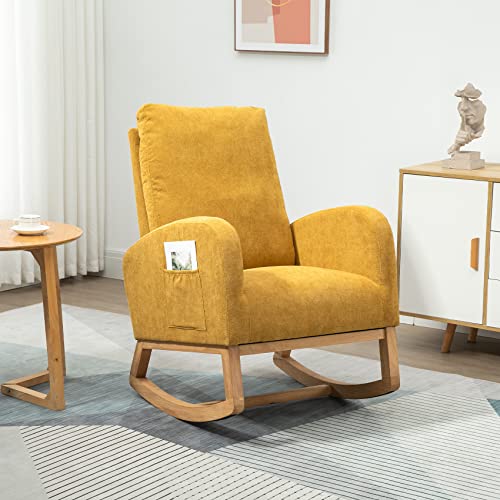 Dolonm Rocking Chair Mid-Century Modern Nursery Rocking Armchair Upholstered Tall Back Accent Glider Rocker for Living Room (Oyster Grey - Polyester, Button Tufted)