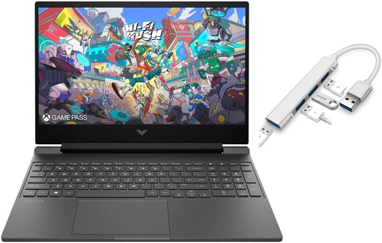 HP Victus 15.6" FHD 144HZ Gaming Laptop|AMD Ryzen 5-7535HS (Beat i7-11800H) |AMD Radeon RX 6550M|Backlit keyboard|Mica Silver| 32GB RAM DDR5 | 2TB SSD | Windows 11 Home | Bundle with USB 3.0 Hub