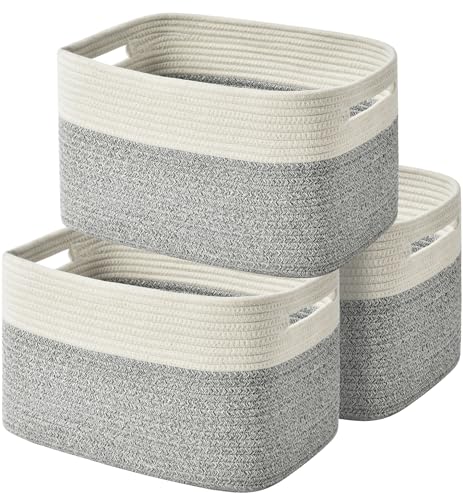 Storage Basket,Woven Baskets for Storage,Cotton Rope Baskets for Organizing,decorative Baskets for Shelves,book Basket,towel Basket,Toy Basket or Storage Bins - 3 Pack,Black and Brown