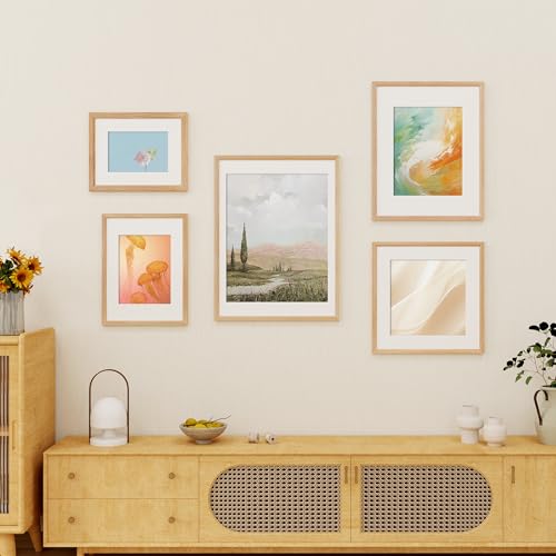 18x24 Picture Frames for Wall, Oak Wood Poster Frames 18x24 with 16x20 Mat, 18