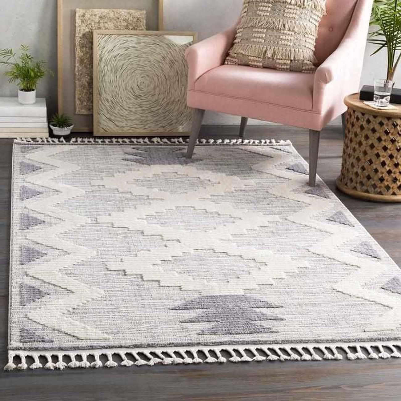 Mark&Day Area Rugs, 5x7 Klijndijk Global Gray/Cream Area Rug, Grey White Carpet for Living Room, Bedroom or Kitchen (5'3