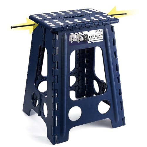 Delxo Folding Step Stool 17.5 Inch,Heavy Duty Step Stools for Adults,Non Slip Folding Stool with Handle,Premium Portable Foldable Step Stool for Kitchen Bathroom Bedroom Up to 400LBS,(Royal Blue,1PC)
