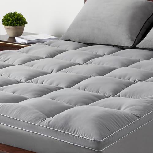 Mattress Topper Queen - Pillow Top Mattress Topper Pad Extra Thick Cover with Deep Pocket - Mattress Topper for back pain - 3D Snow Down Alternative Plush Mattress Topper (Queen,White)