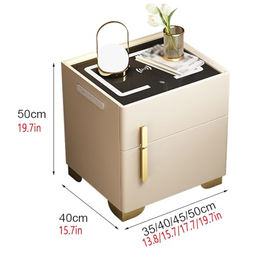 Smart Nightstand with Hidden Safe, Bedside Table with Charging Station & USB/Type-C Ports, LED Night Stand Adjustable Brightness, Tempered Glass Top (Color : Dark Gray, Size : 35x40x50cm)