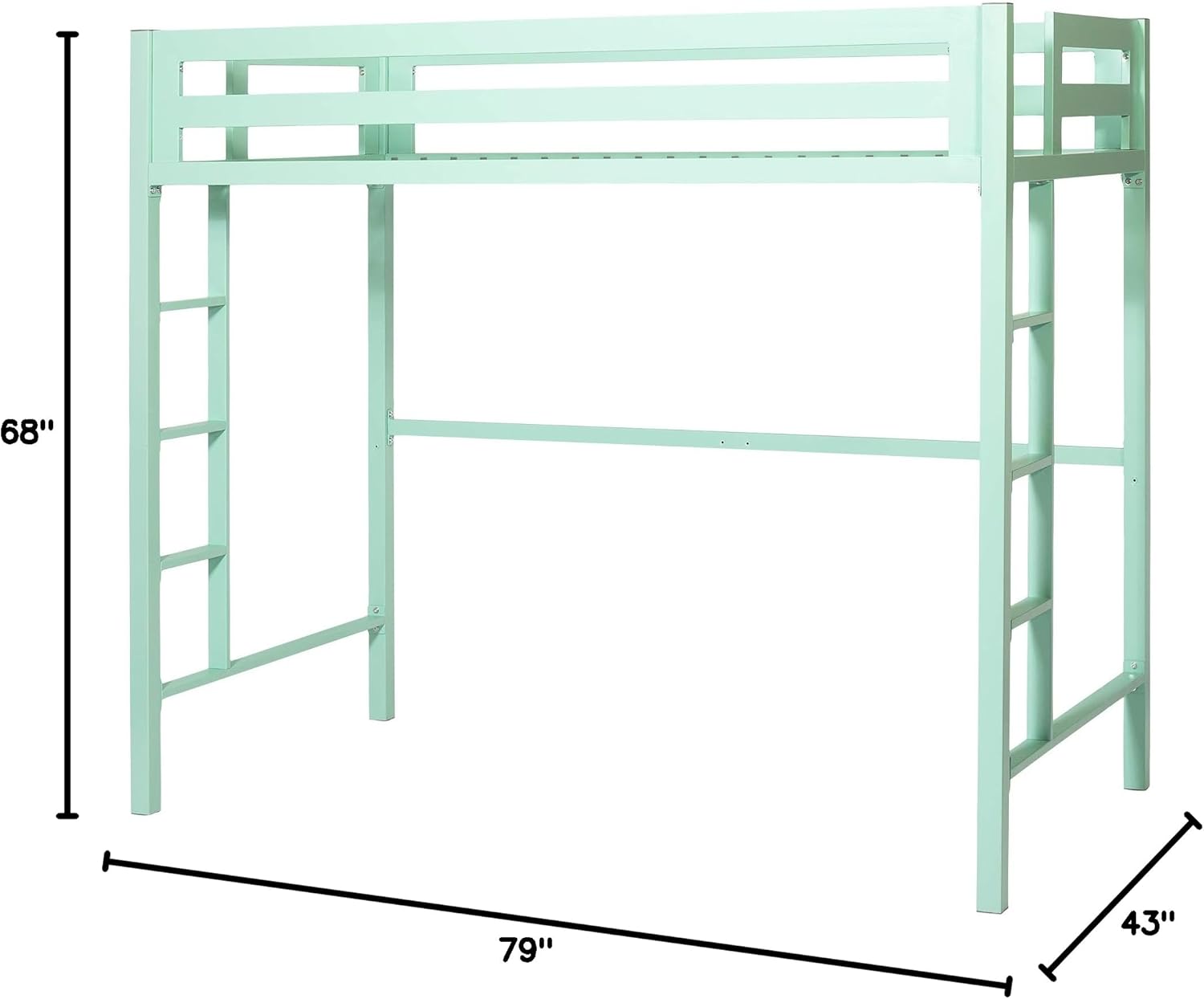 Modern Twin Over Loft Metal Bunk Bed with Integrated Guardrails - Mint