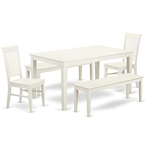 East West Furniture CANO6C-MAH-W Capri 6 Piece Set Contains a Rectangle Kitchen Table and 4 Dining Chairs with a Bench, 36x60 Inch