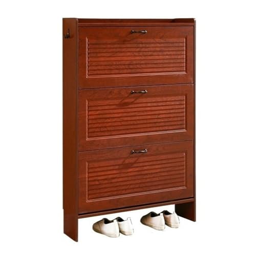 Shoe Rack Chinese Style Slim Shoe Cabinet, Freestanding Shoe Organizer with 3 Flip Drawers, Space Saving, Entryway Shoe Storage Cabinet with Side Hook Shoe Shelf(50x24x120CM)