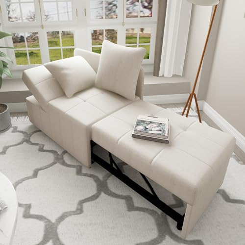 3-in-1 Convertible Futon Sofa Bed: Adjustable, Multi-Functional Lounger Sleeper Recliner Chair with Linen Fabric for Small Spaces - Includes 2 Throw Pillows（Grey）