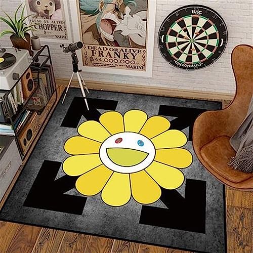 32Inch Takashi Murakami Rug，Happy Face Rug，Flower Design for Bedroom Aesthetic Room Decor (Color : 21, Size : 32X32inch(80x80cm))