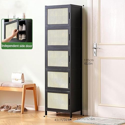 Shoe Storage Cabinet with Doors, Bamboo Narrow Slim Shoe Rack Cabinet Hidden Shoe Shelf Organizer for Closet Hallway Bedroom Entryway Living Room,B-43 * 32 * 97cm