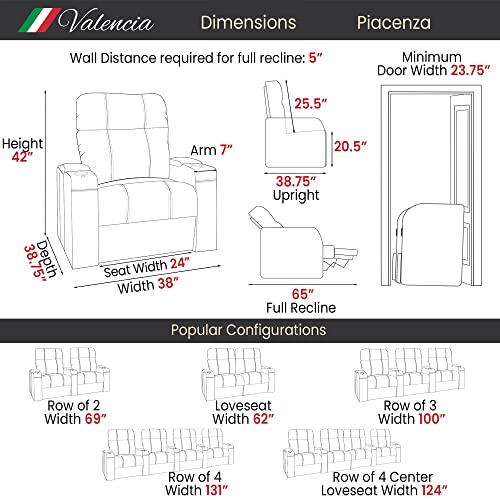 Valencia Piacenza Home Theater Seating | Premium Top Grain Nappa 9000 Leather, Power Recliner, LED Lighting (Row of 3 Loveseat Right, Black)