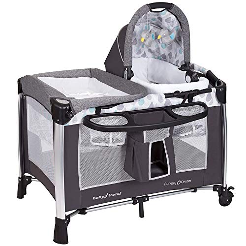 Baby Trend Deluxe Nursery Center, Portable Playard with Bassinet, Changing Table, and Storage, Ideal for Babies and Toddlers, Travel Crib, Havenwood