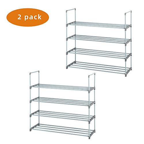 Metal Tube Free Standing Shoe Rack, Shoes Organizer Home Storage Shelves for Entryway Hallway Closet (Grey, 8-Tiers)