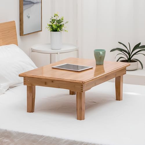 Foldable Low Coffee Table, Bamboo Japanese Tea Table, Floor Sitting Table Computer Table, for Living Room, Bedroom, Bay Window(70x50x37cm)