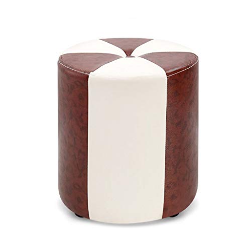 Foot Stools Footrest PU Leather Waterproof Footstool Fashionable Home Round Stool Living Room Tea Table Sofa Stool Small Stool Furniture (Color : Blue+White, Size : Large)