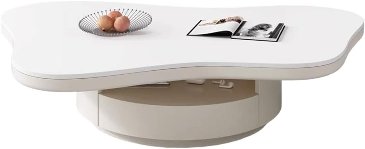 Coffee Table Irregular White Coffee Table,Cute Butterfly-Shaped Cream Coffee Table, Funky Coffee Table with Storage and Drawer End Table for Living Room Side Table