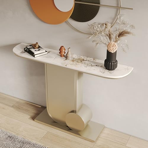 Console Table for Entryway, Narrow Console Table, Modern Entryway Foyer Table, Geometric Designed Accent Table with Metal Base, for Living Room, Hallway, Entrance(Gold)
