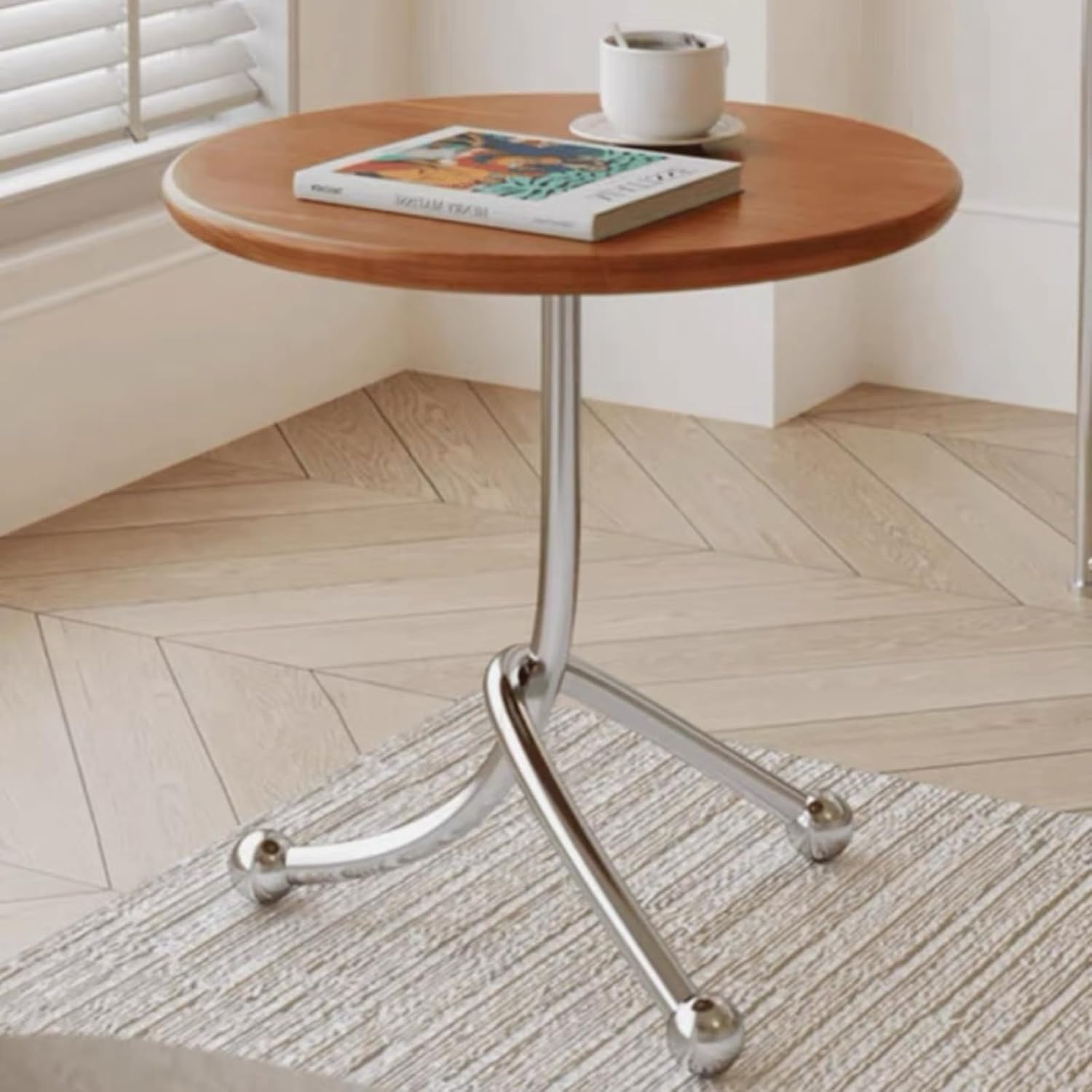 Coffee Side End Table with Solid Wooden Top, Round Coffee Table with Metal Leg ,Small Desk with Retro Style,Optimizing Mini Living Spaces Dining Table For Living Room,Bed Room ,Office,Sofa Corner.